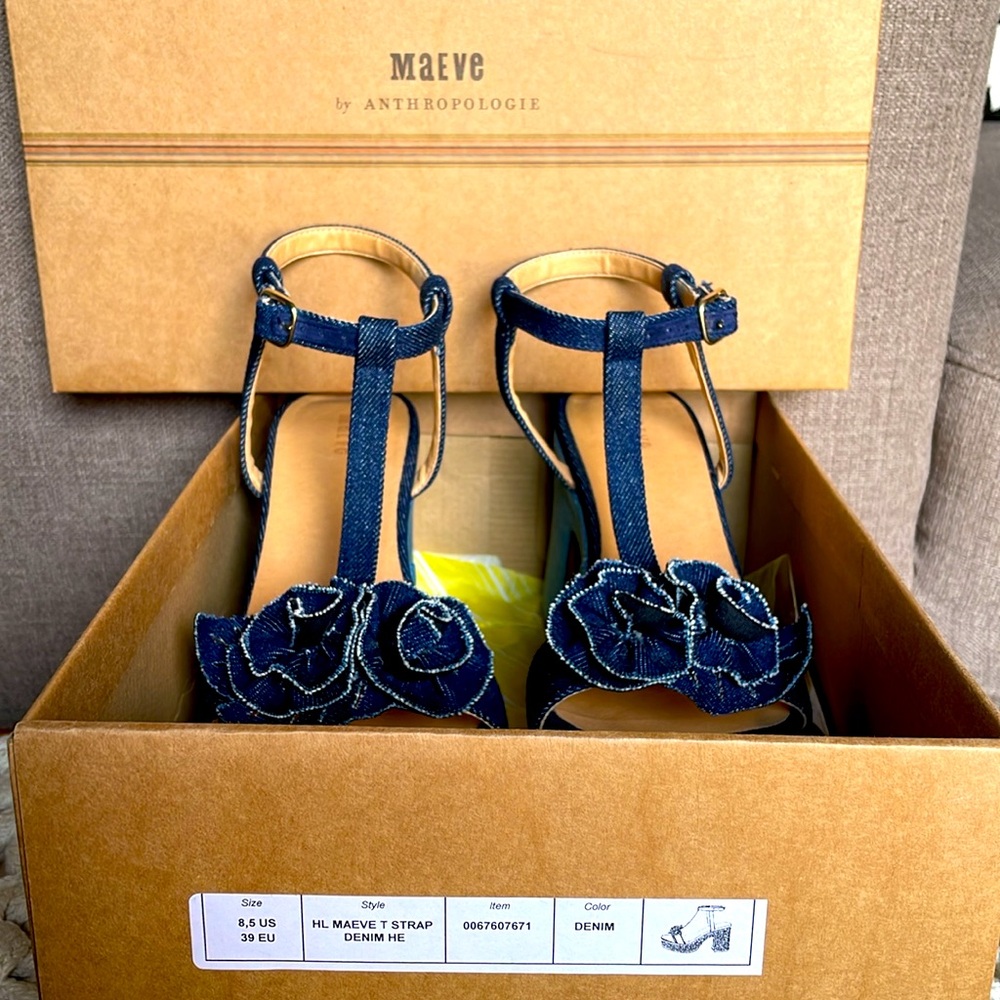 Maeve Two-Tone Denim Platform Sandals with Rosette - Picture 11 of 16